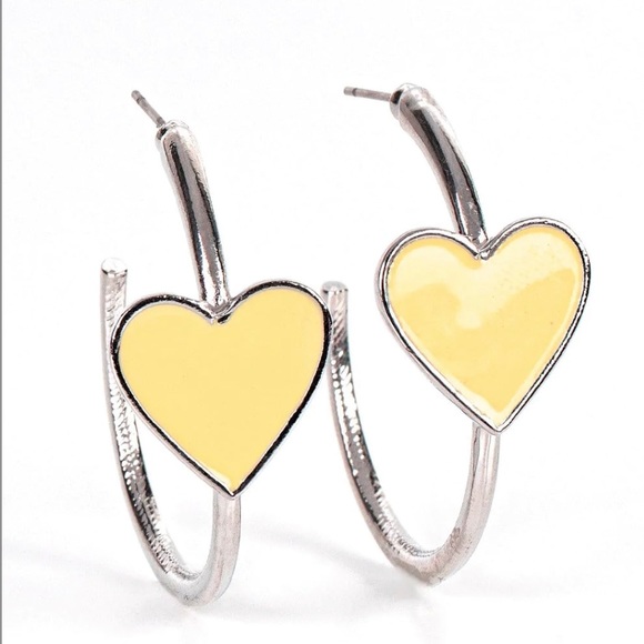 YELLOW HEART HOOP EARRINGS - Picture 2 of 2